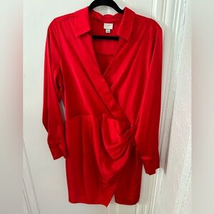 Red Satin long sleeve dress
